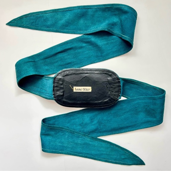 Vintage Laise Adzer Blue Suede Leather Wide Art Deco Belt Boho Chic Statement - Picture 11 of 13